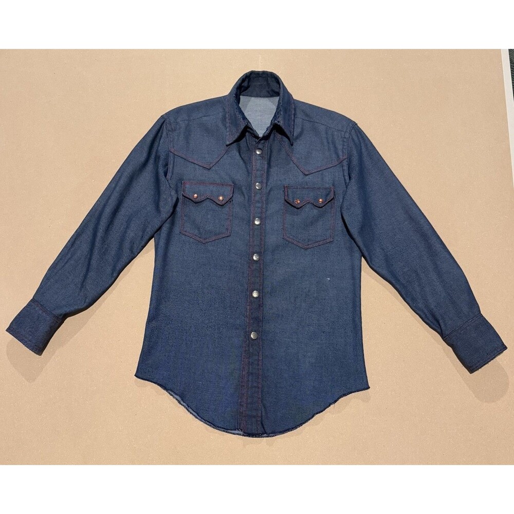 Vintage 1970s Western Denim Pearl Snap Shirt Gene Autry Rockabilly Sawtooth S/M